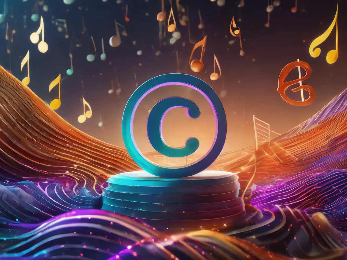 Illustration eines Copyright-Symbols, das von Musiknoten umgeben ist