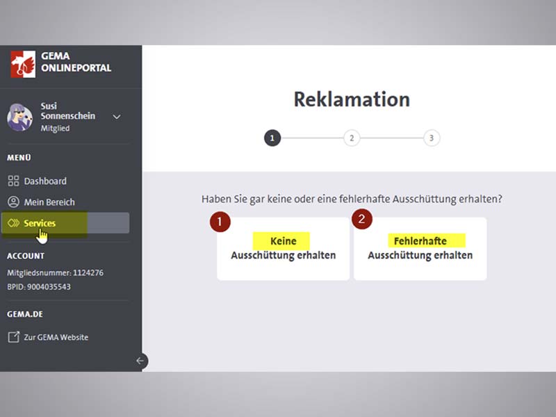 Schritt 1 der Reklamation