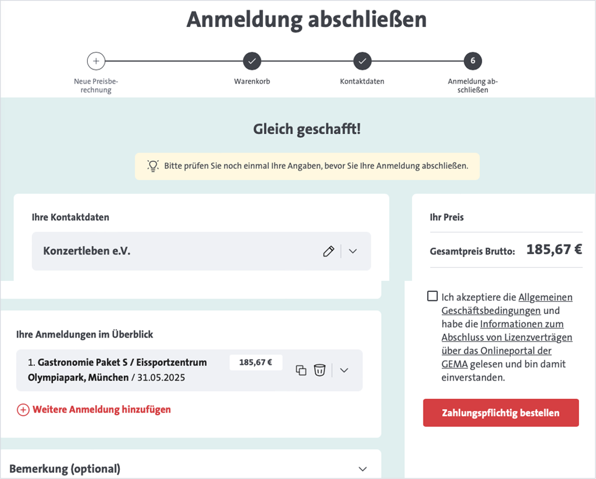 Anmeldung abschließen