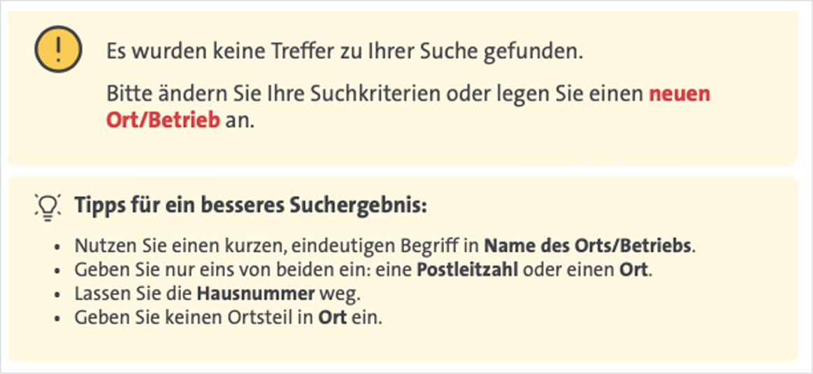 Keine Treffer Anzeige