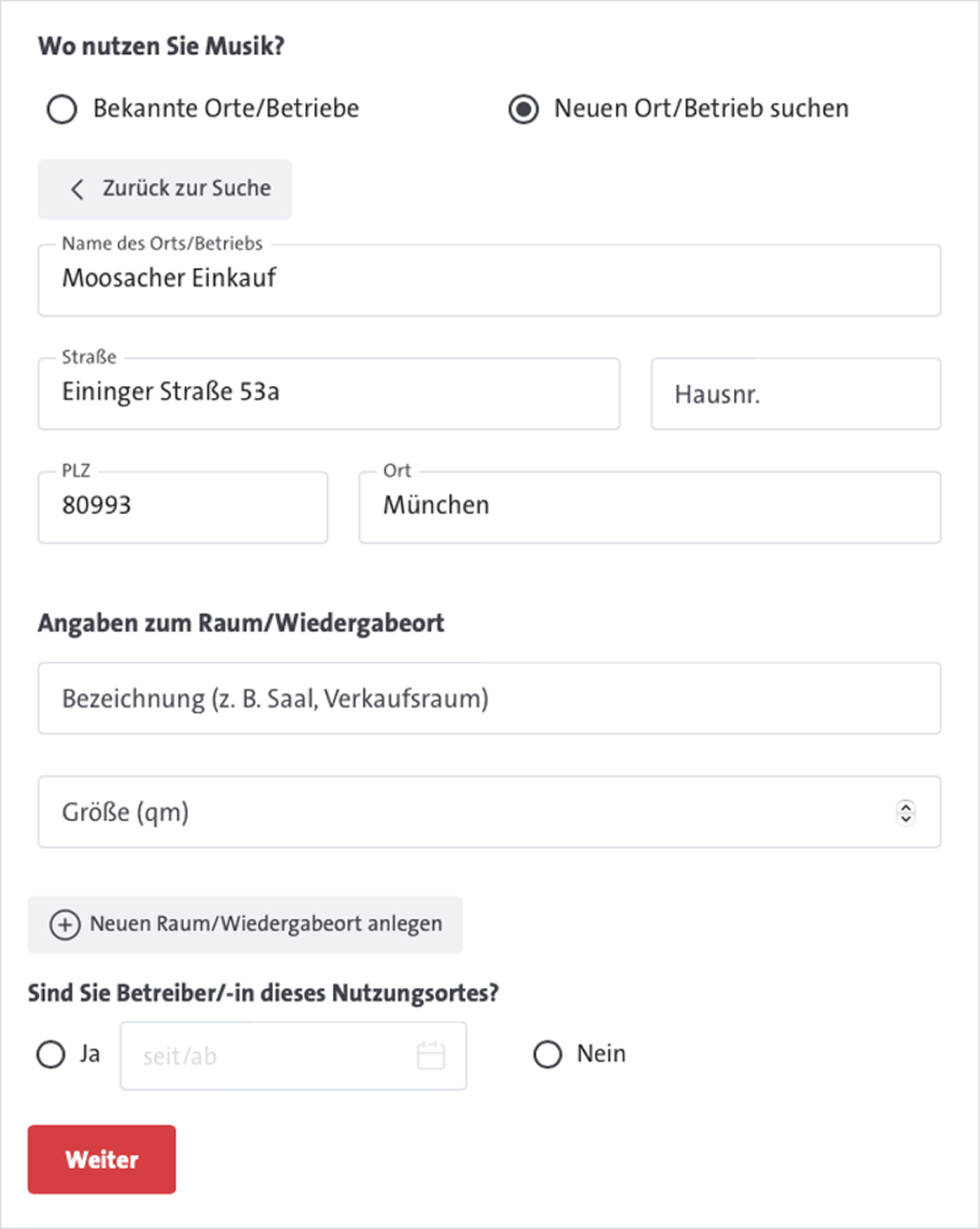 Eingabe Ort der Musiknutzung