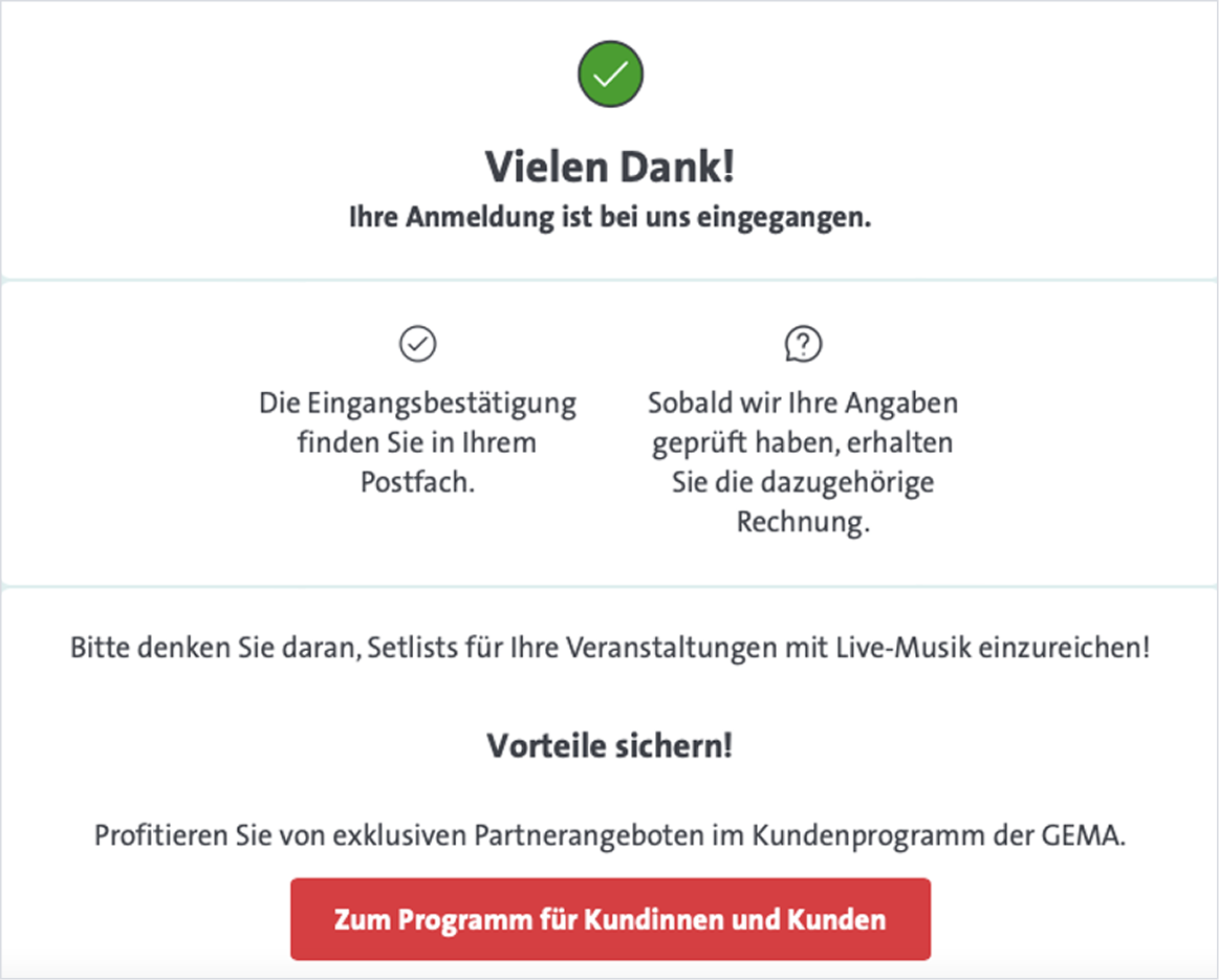 Die Anmeldung ist nun abgeschlossen und eingegangen.