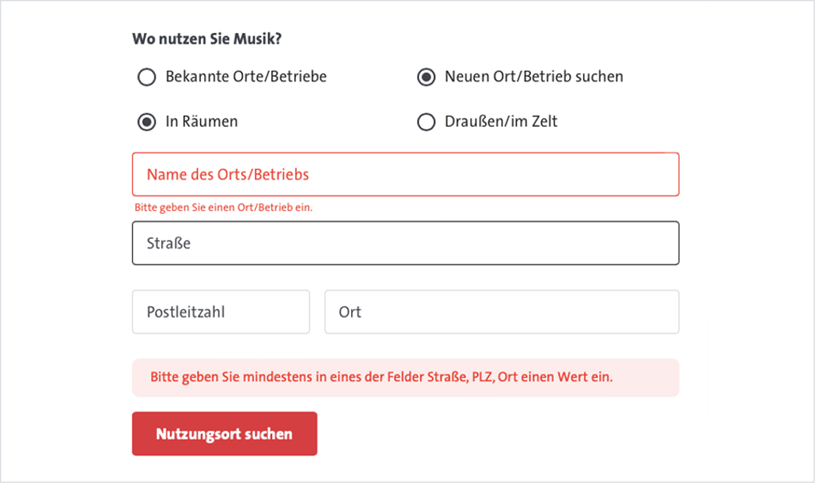 Nutzungsort der Veranstaltung suchen.