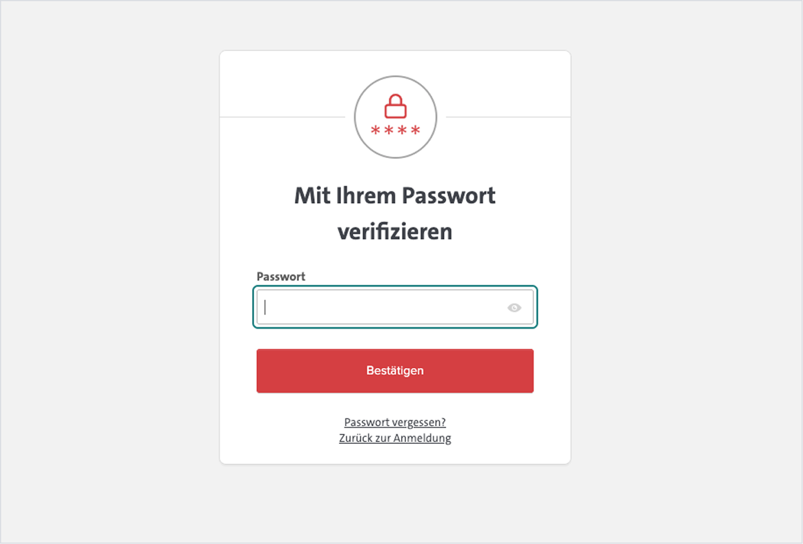 Fenster im Preisrechner, in dem sich die User mit ihrem Passwort verifizieren sollen.