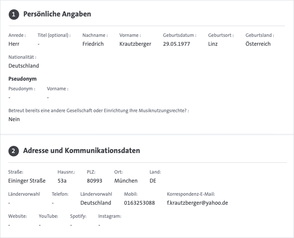 Private Angaben können in diesem Schritt überprüft werden.